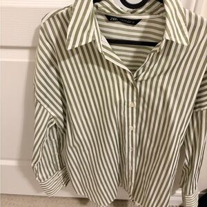 Zara Green Striped Button-Down Shirt